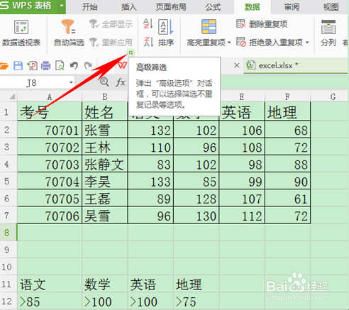 WPS运用筛选与高级筛选