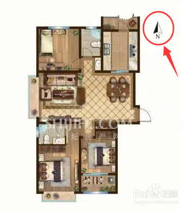 > 生活常识1 首先找到户型图的方向指示,一般都用箭头和字母n标识