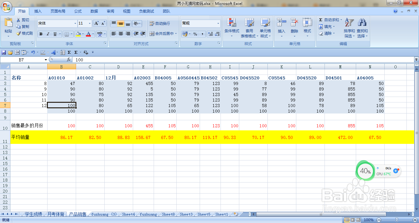 EXCEL如何给低于平均销量的销售数据填充棕红色