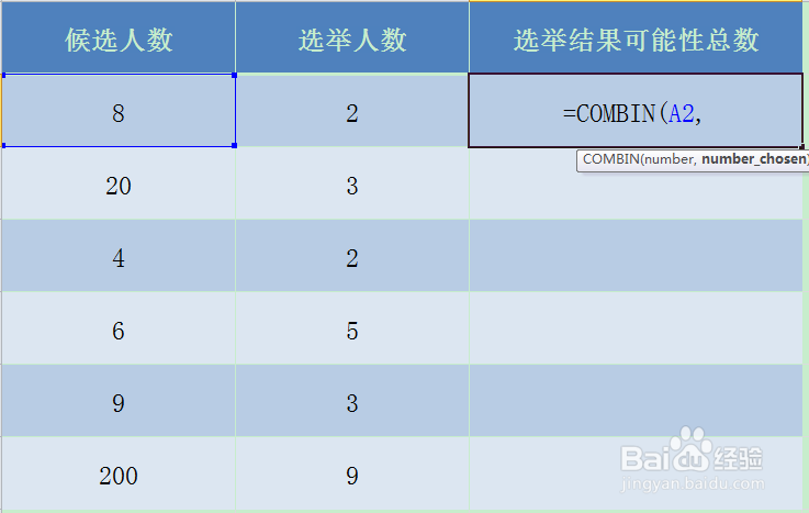 Excel COMBIN函数的使用方法