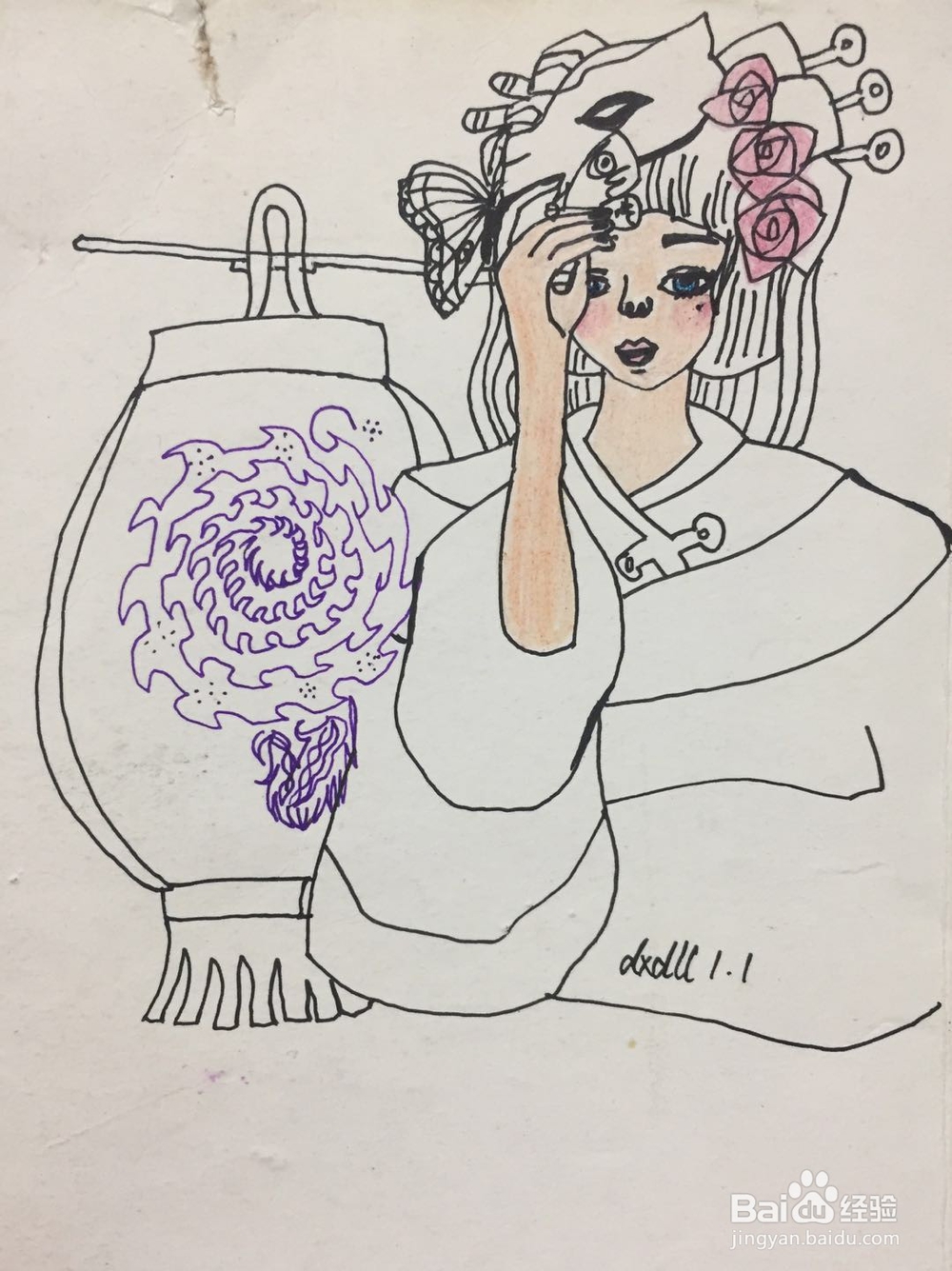 简笔画教程之挑灯的女孩