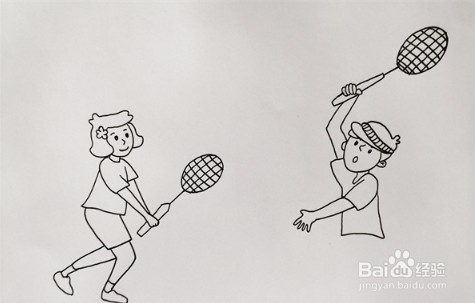 如何画两个人打羽毛球简笔画