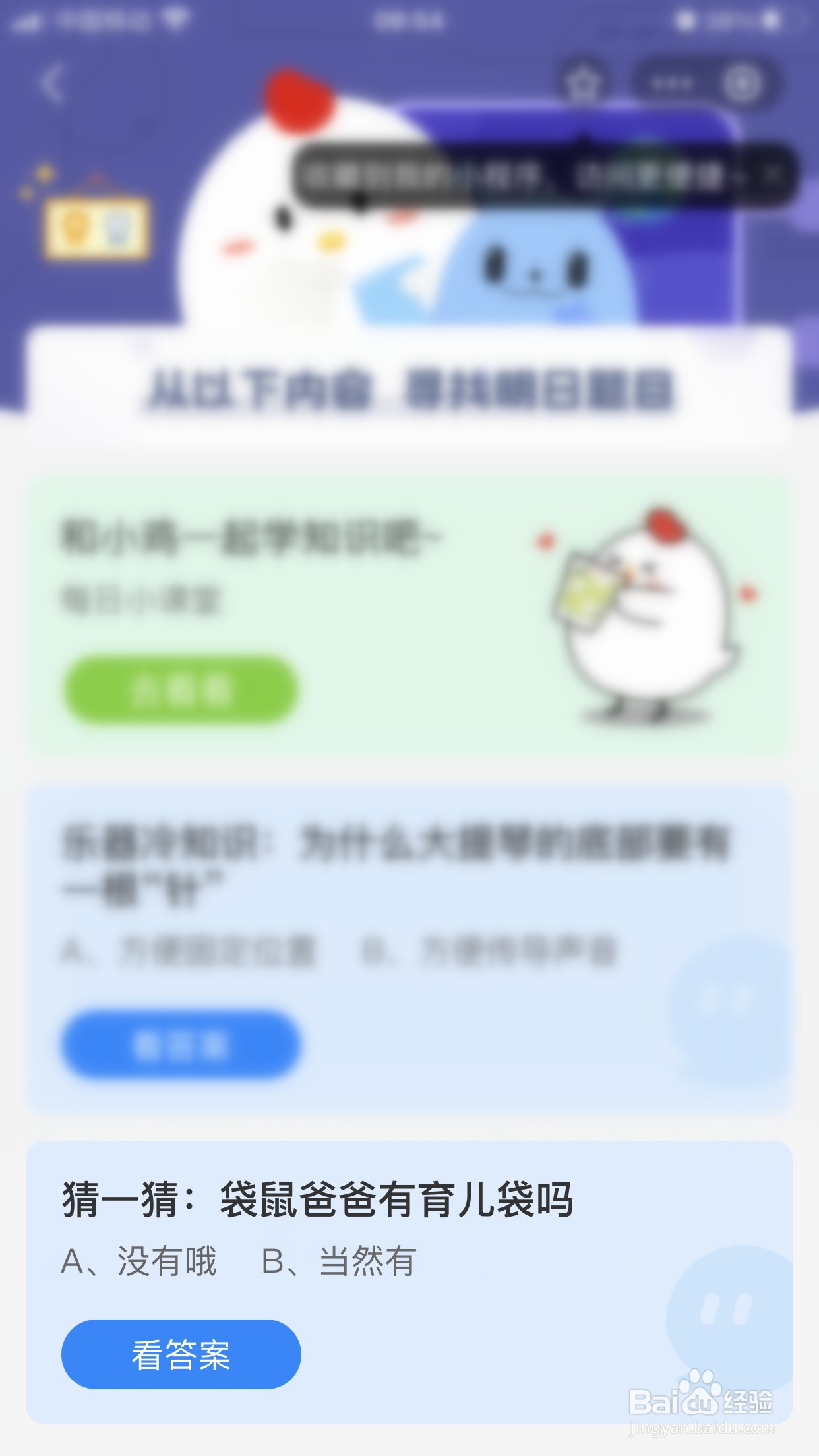 蚂蚁庄园小课堂:袋鼠爸爸有育儿袋吗