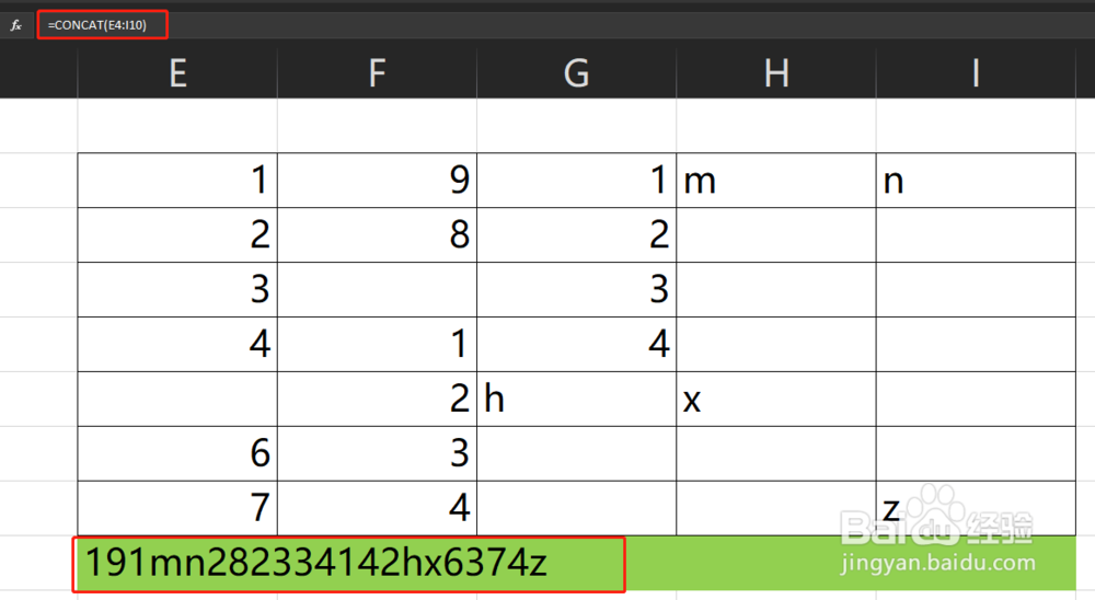 Excel 2019如何将多个单元格字符连接在一起？