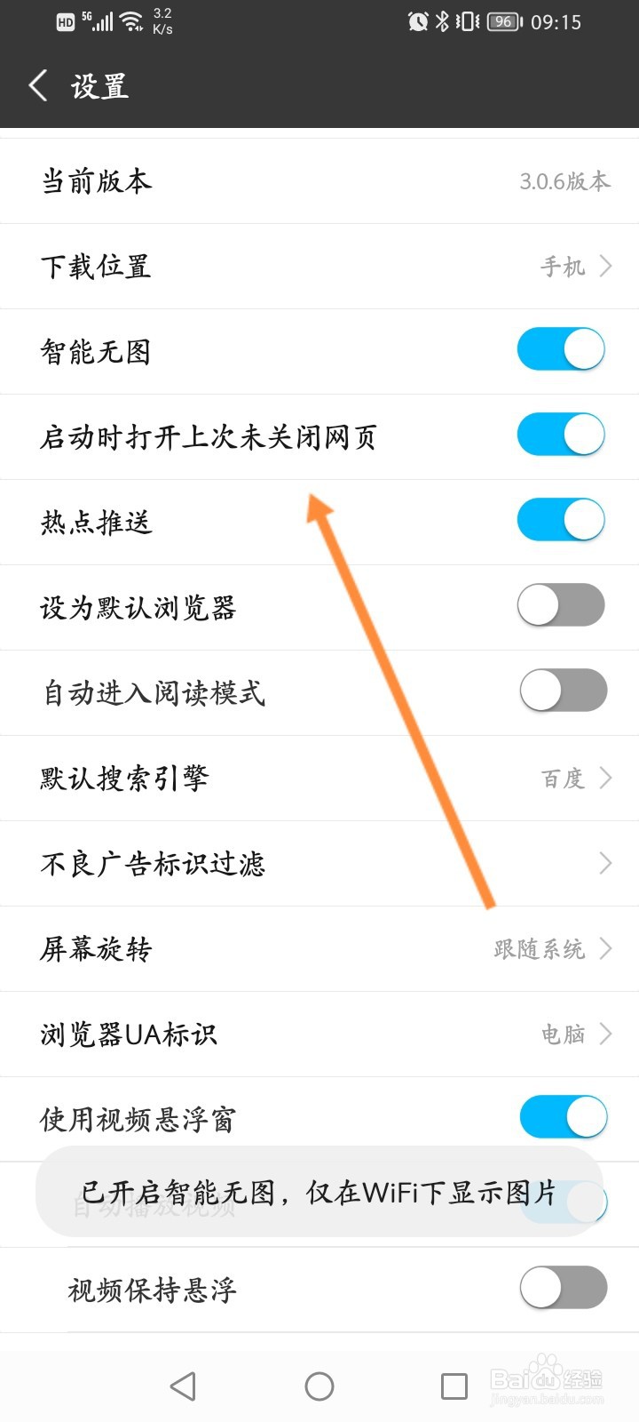 私密浏览器怎么启动时打开上次关闭网页功能
