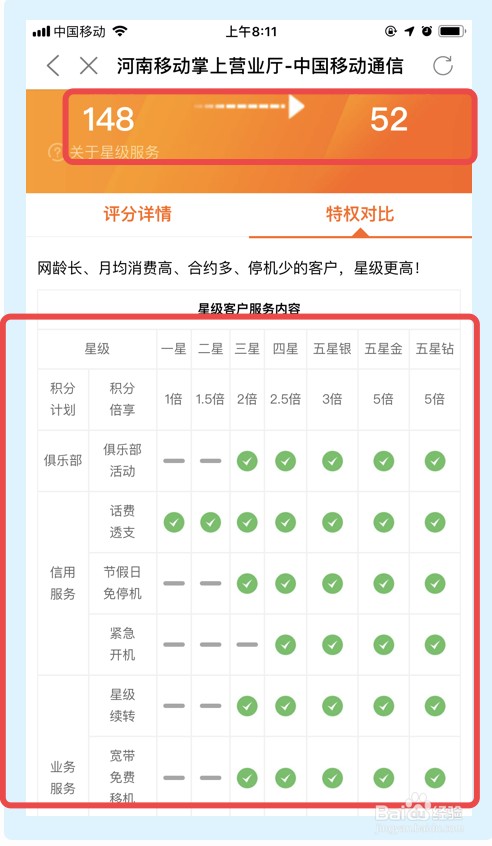 移动手机用户如何查看星级