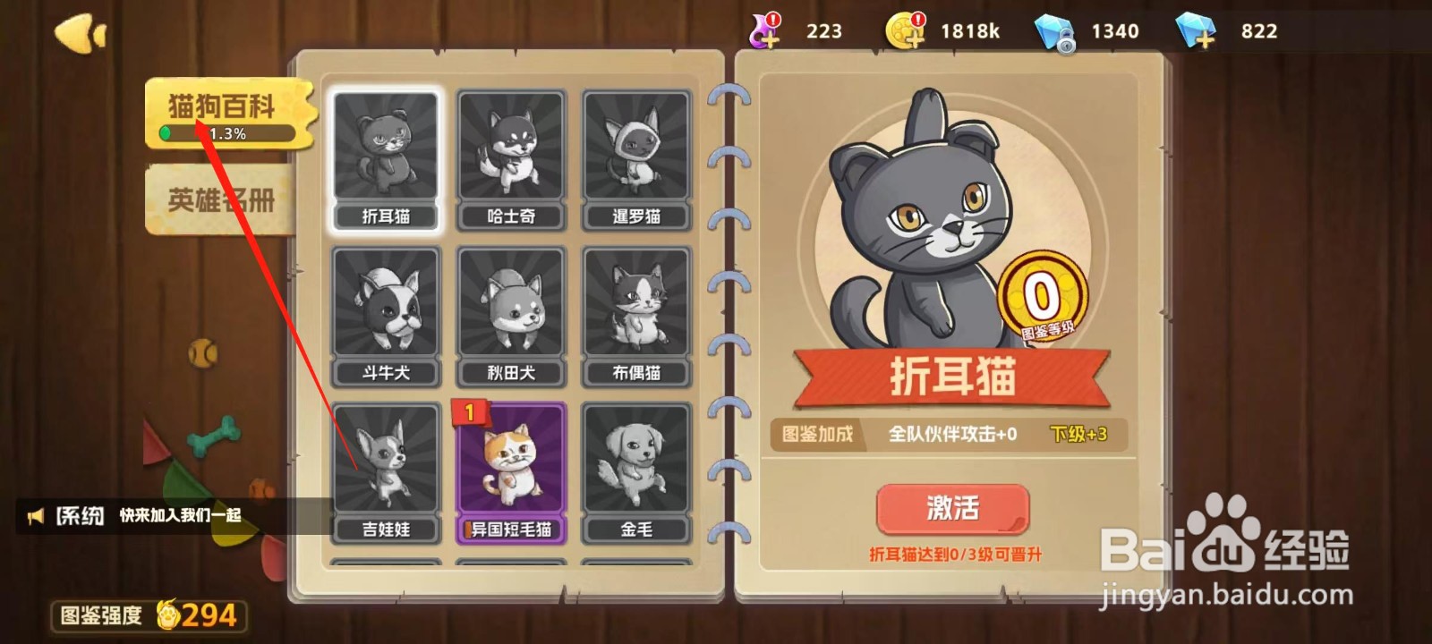 狗狗呼叫喵星怎样查看波斯猫的图鉴等级
