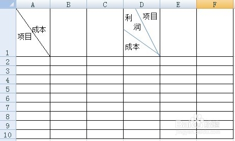 excel单元格中加两条斜线