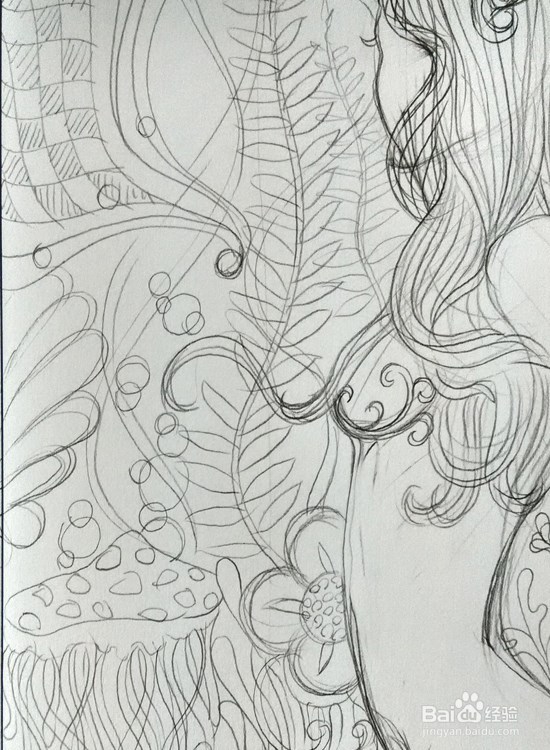 手绘插画-人物黑白装饰画（美少女）