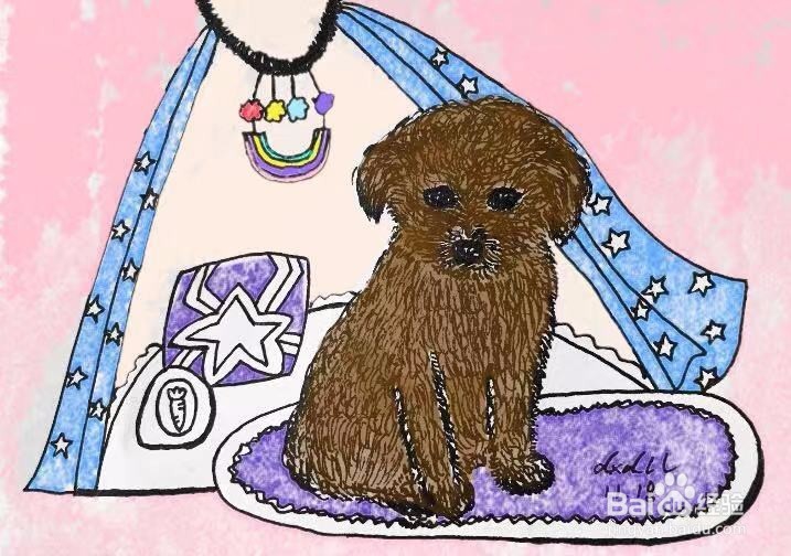 茉莉蜡笔手绘之小泰迪犬