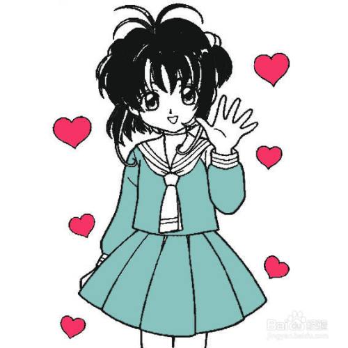 穿校服的小姑娘的画法