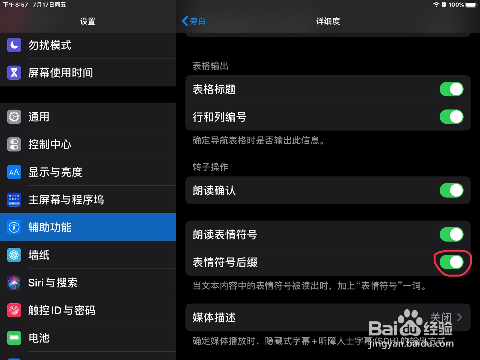 iPad怎么在旁白打开表情符号后缀