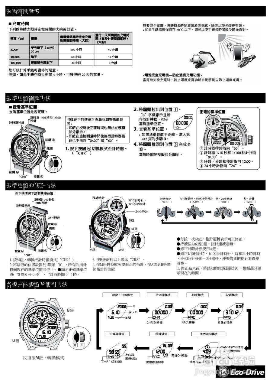 西铁城采用U700机芯手表使用说明书