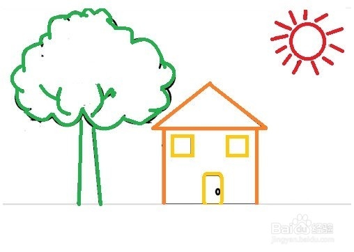 <b>画图软件工具如何画太阳绿树景观房</b>