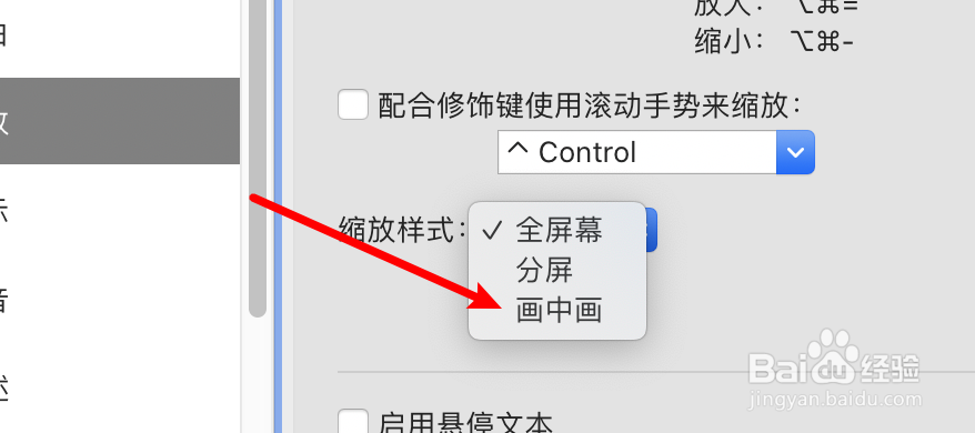 苹果电脑mac怎么设置缩放样式为画中画效果？