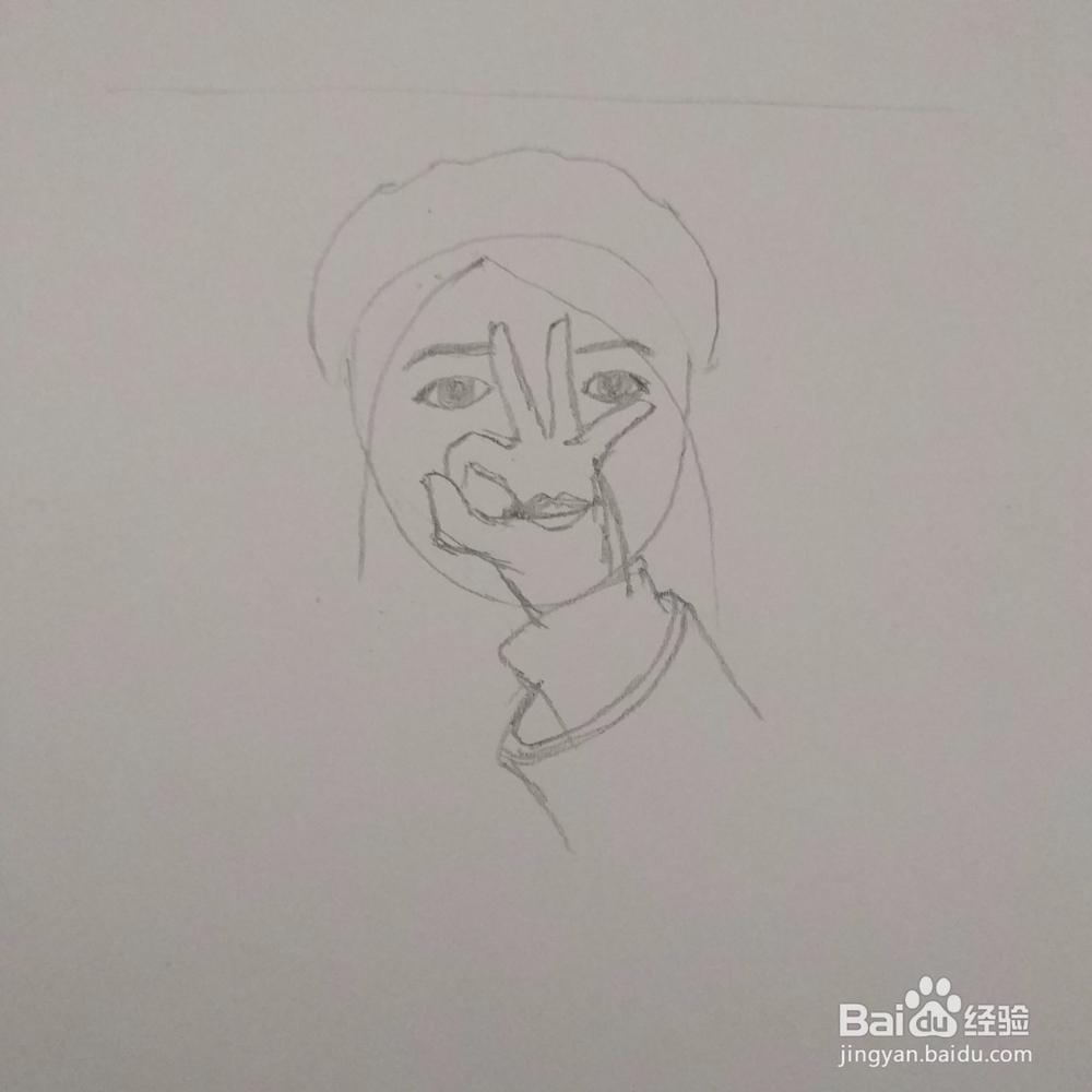 简笔画：小清新玫红色贝雷帽女孩步骤图