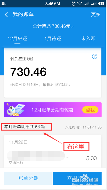 如何查看支付宝花呗本月账单明细（手机篇）