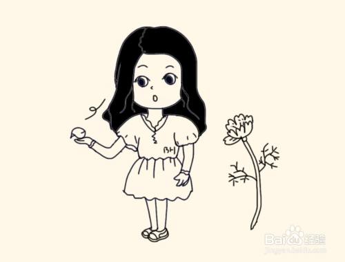 简笔画女孩:看手中花瓣的女孩画法