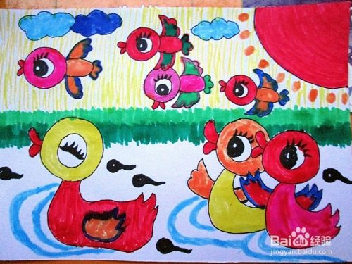 儿童水彩笔画 我们来比赛 的作画步骤 百度经验