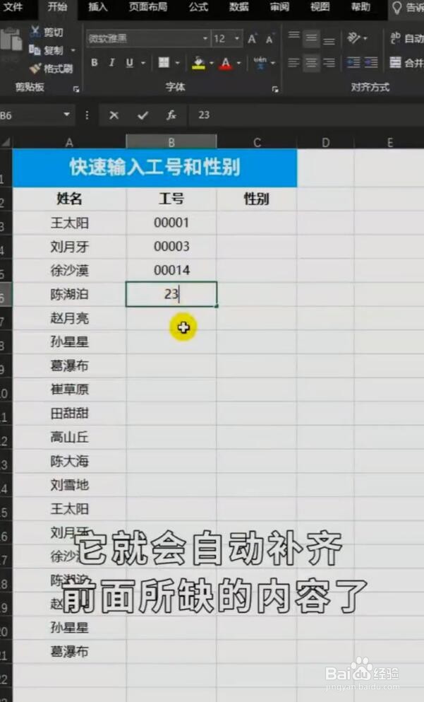 Excel如何快速输入工号和性别