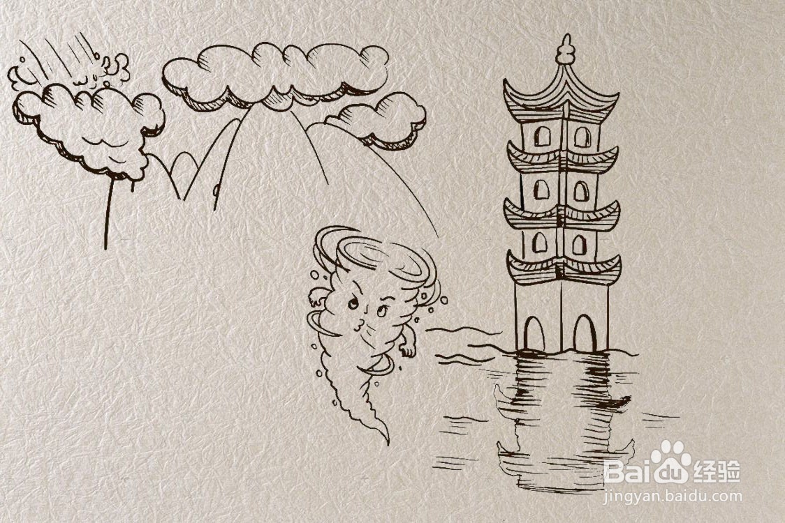 6月27日望湖楼醉书诗配画简笔画
