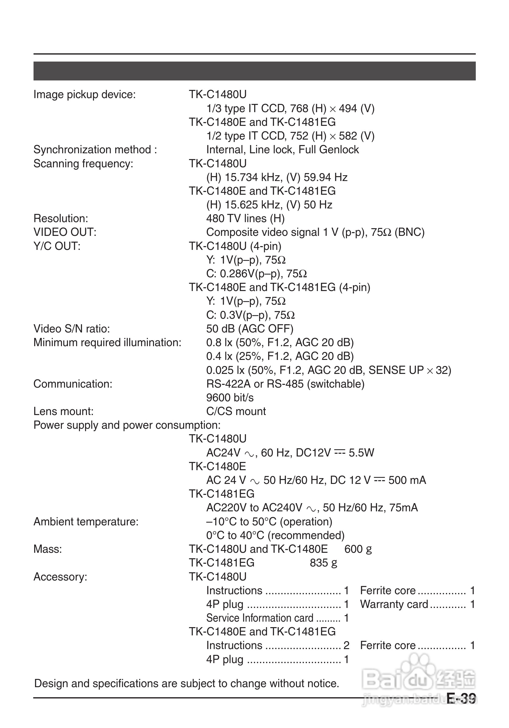 JVC TK-C1480/TK-C1481/COLOUR VIDEO CAMERA摄像机说:[4]