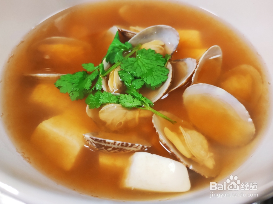 番茄味的花蛤豆腐汤