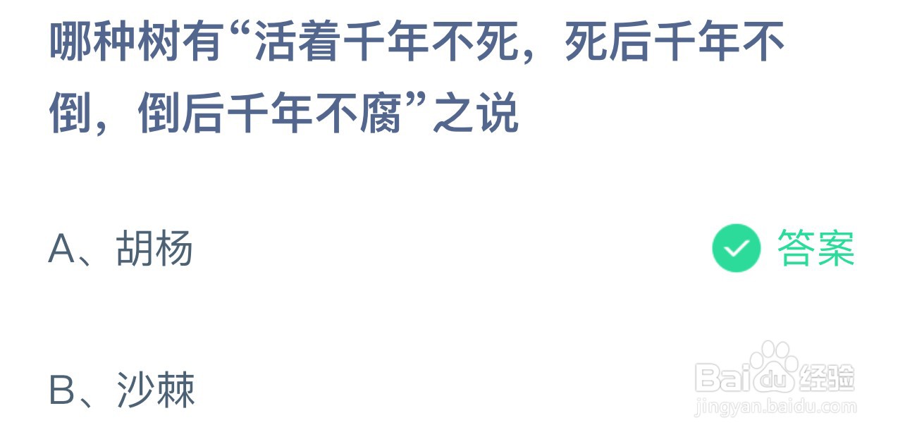 蚂蚁庄园哪种树千年不死千年不倒千年不腐？