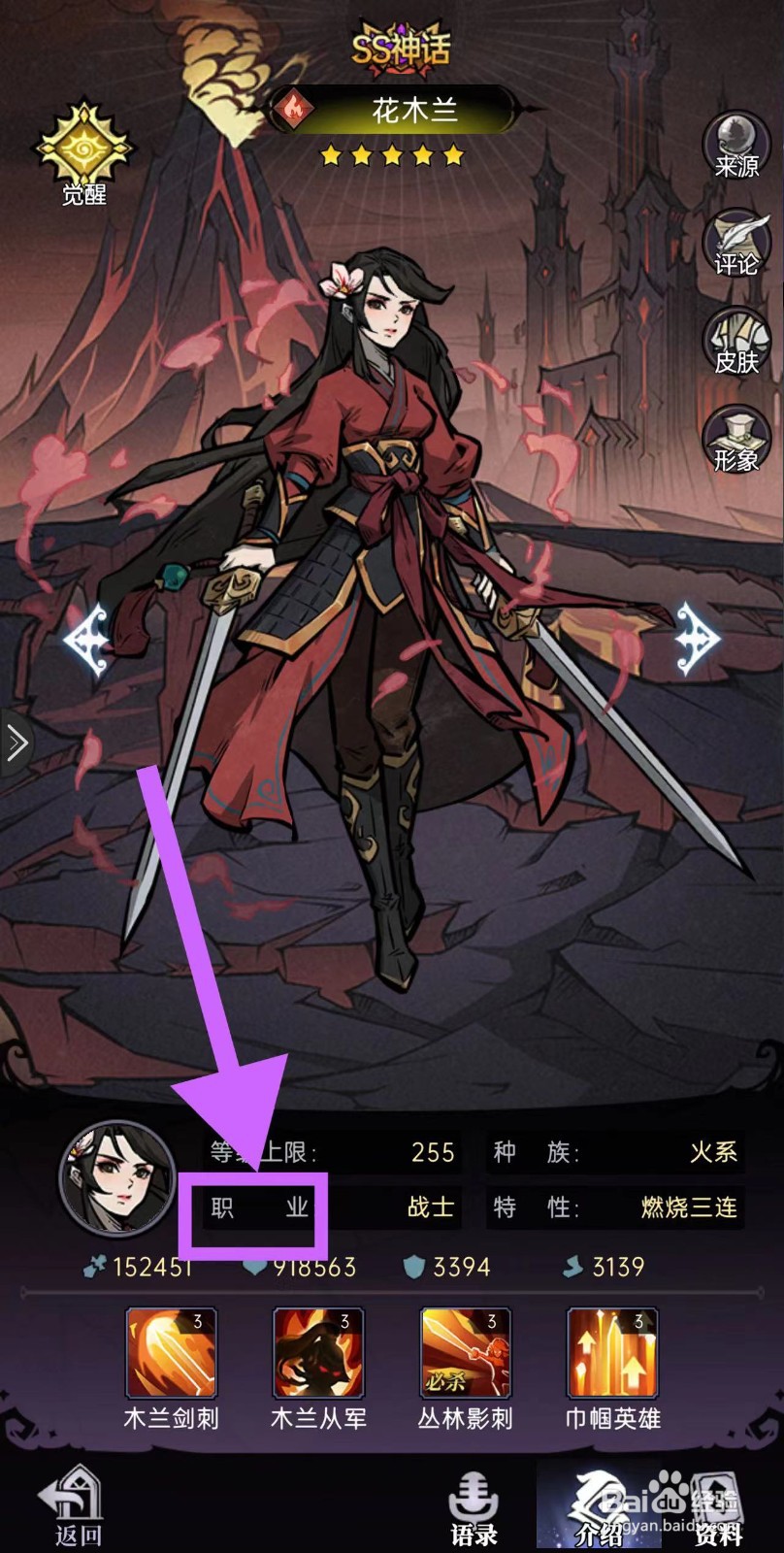 魔镜物语怎么查看花木兰的职业