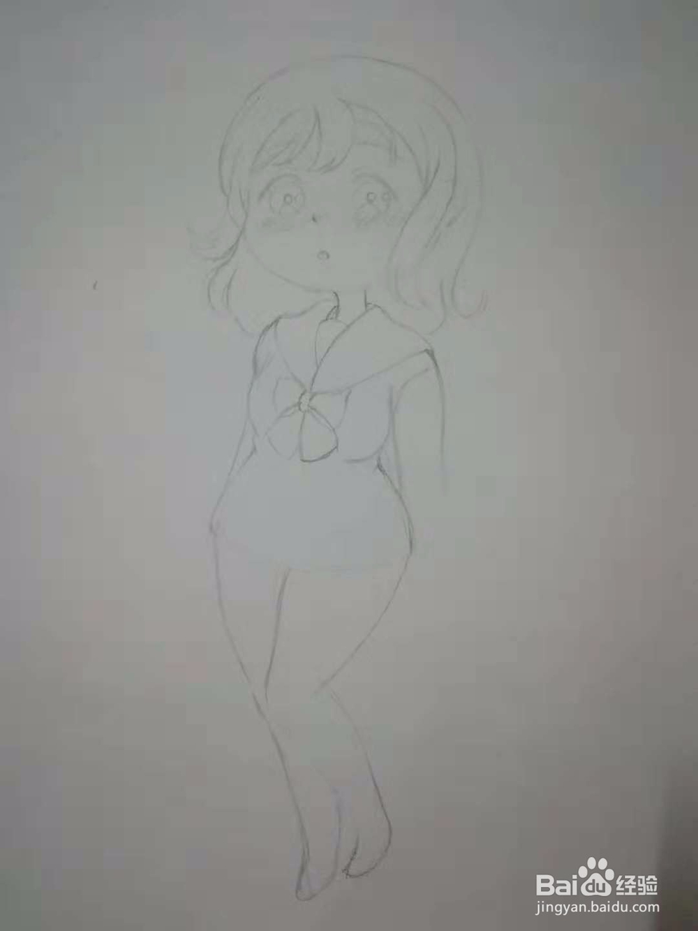 漫画水手服高中生人物手绘插画线稿教程