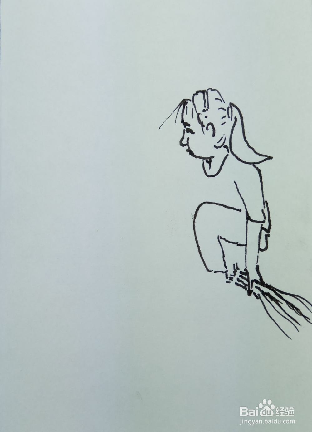 怎样画简笔画“小女孩学称葱”?