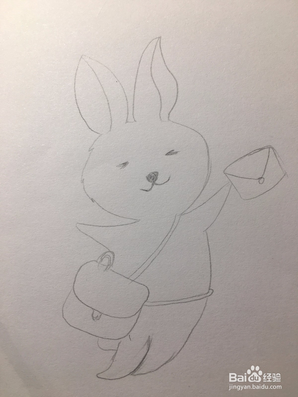 教你画一只手拿气球送信的兔子 兔子简笔画