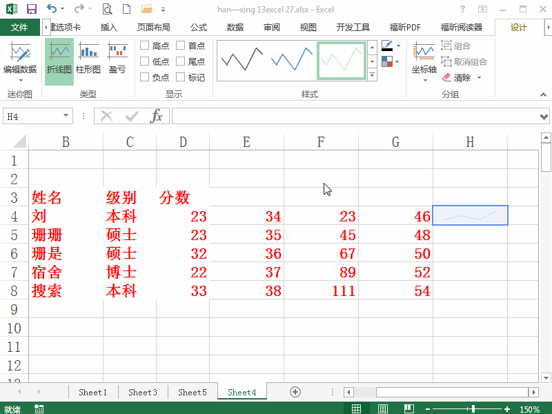 Excel2013 如何设置迷你图