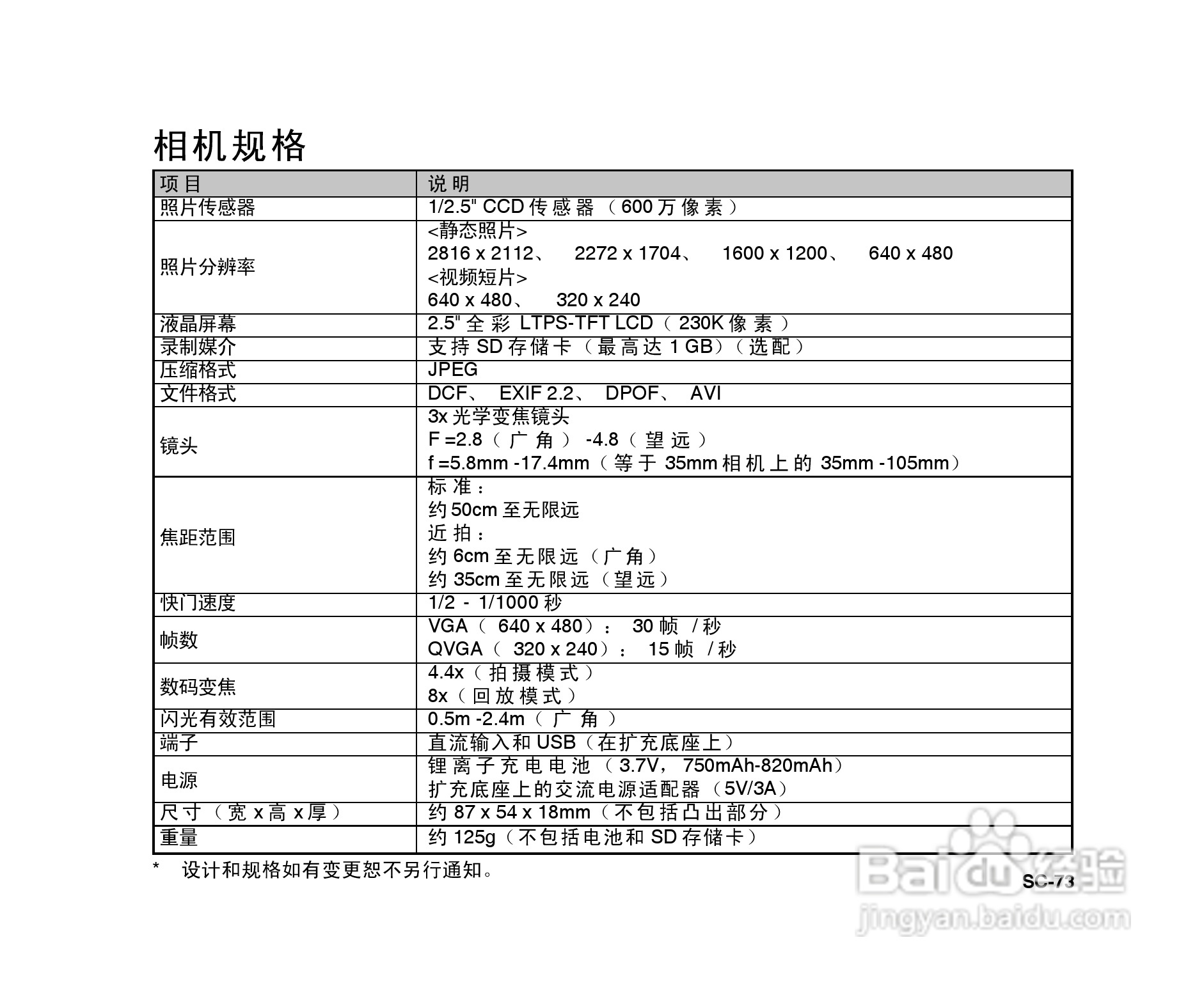 拍得丽ES-6型数码相机使用说明书:[8]