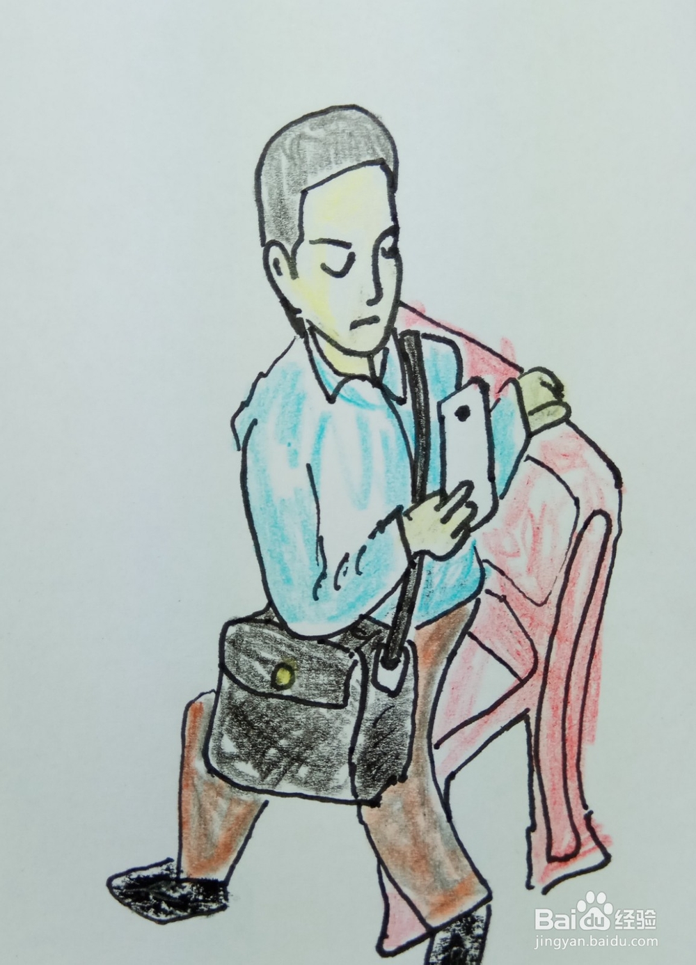 怎样画简笔画坐在椅子上看手机?