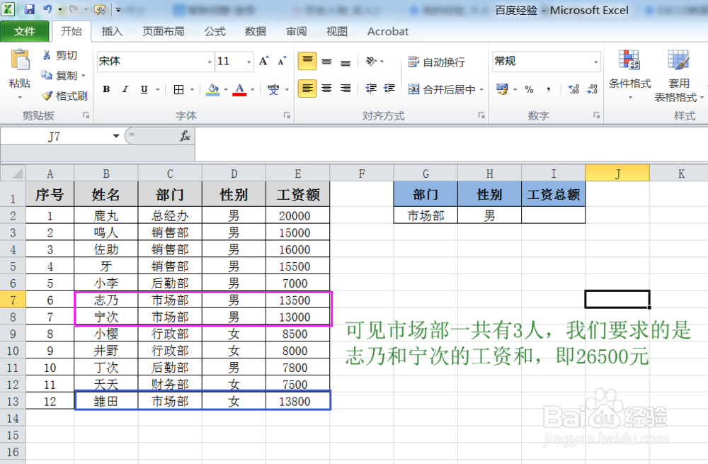 EXCLE中条件求和函数：sumif