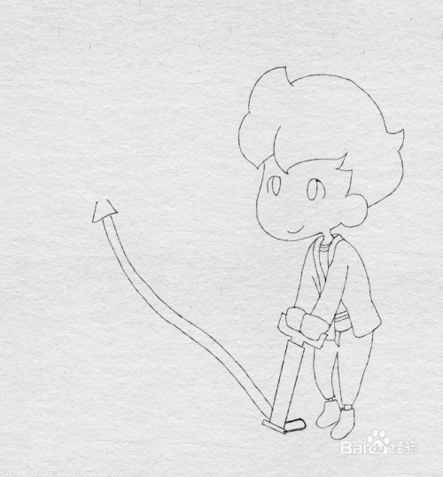 如何画给气球打气的男孩的简笔画