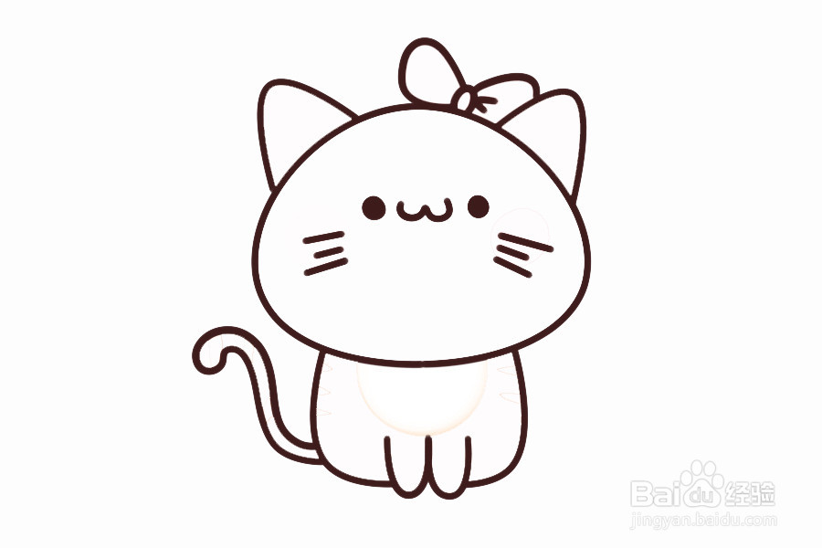 戴蝴蝶结的胖胖猫的简笔画