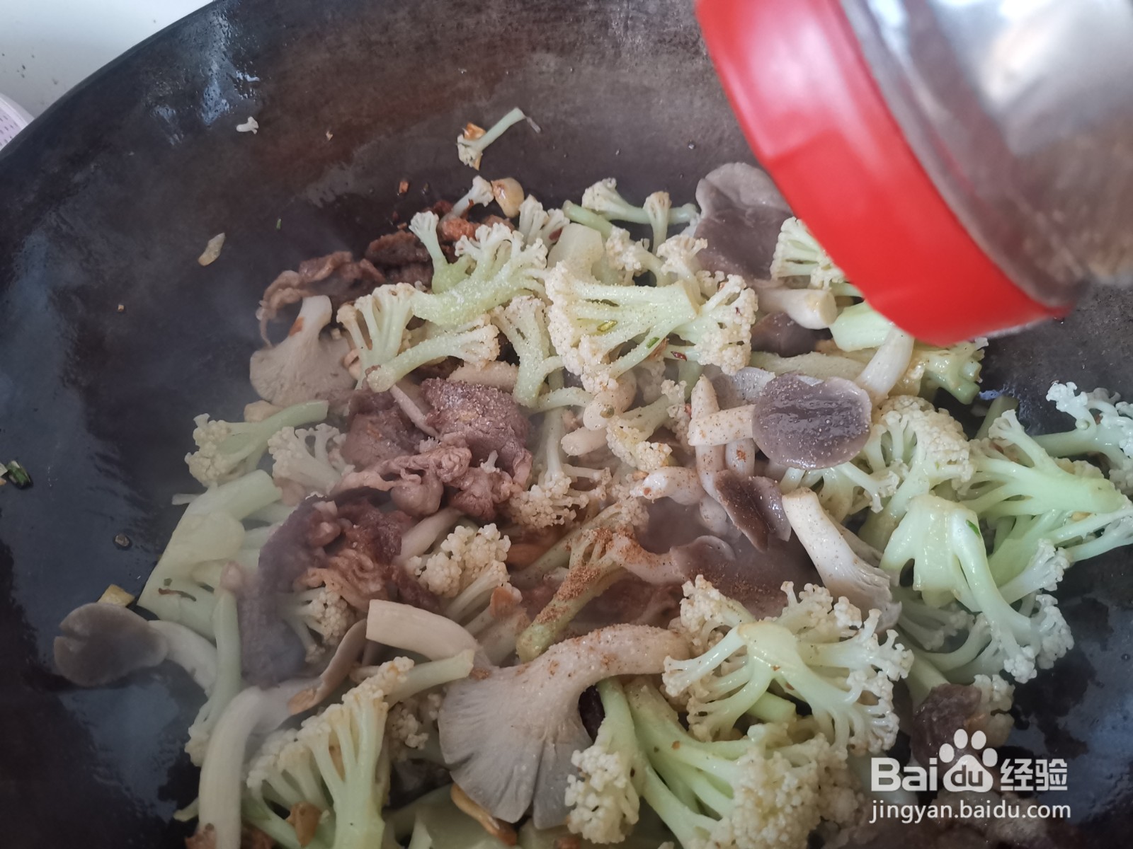 肉片炒香菇花菜