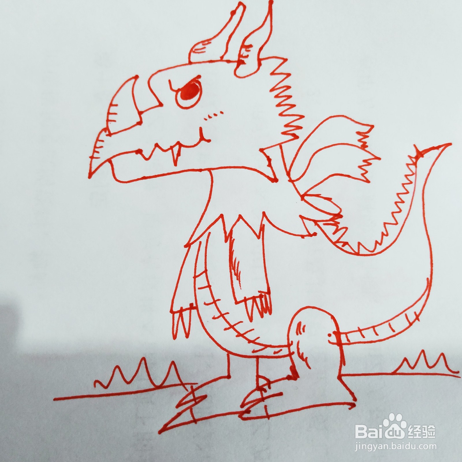 如何来画一只凶猛的大恐龙简笔画呢