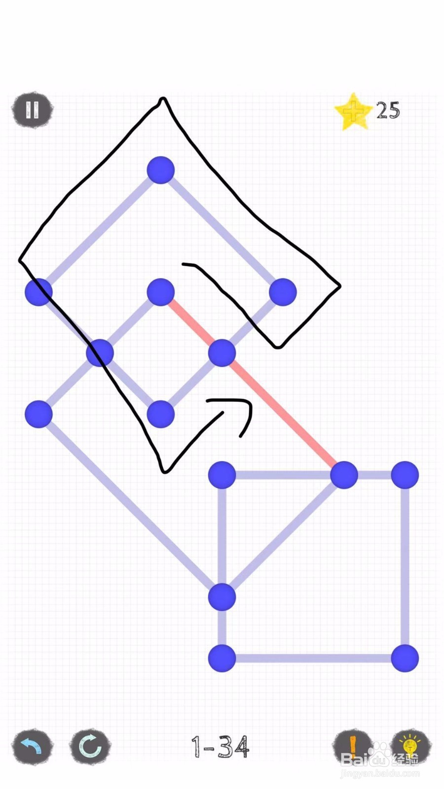 一笔画:世界1第32、34关攻略