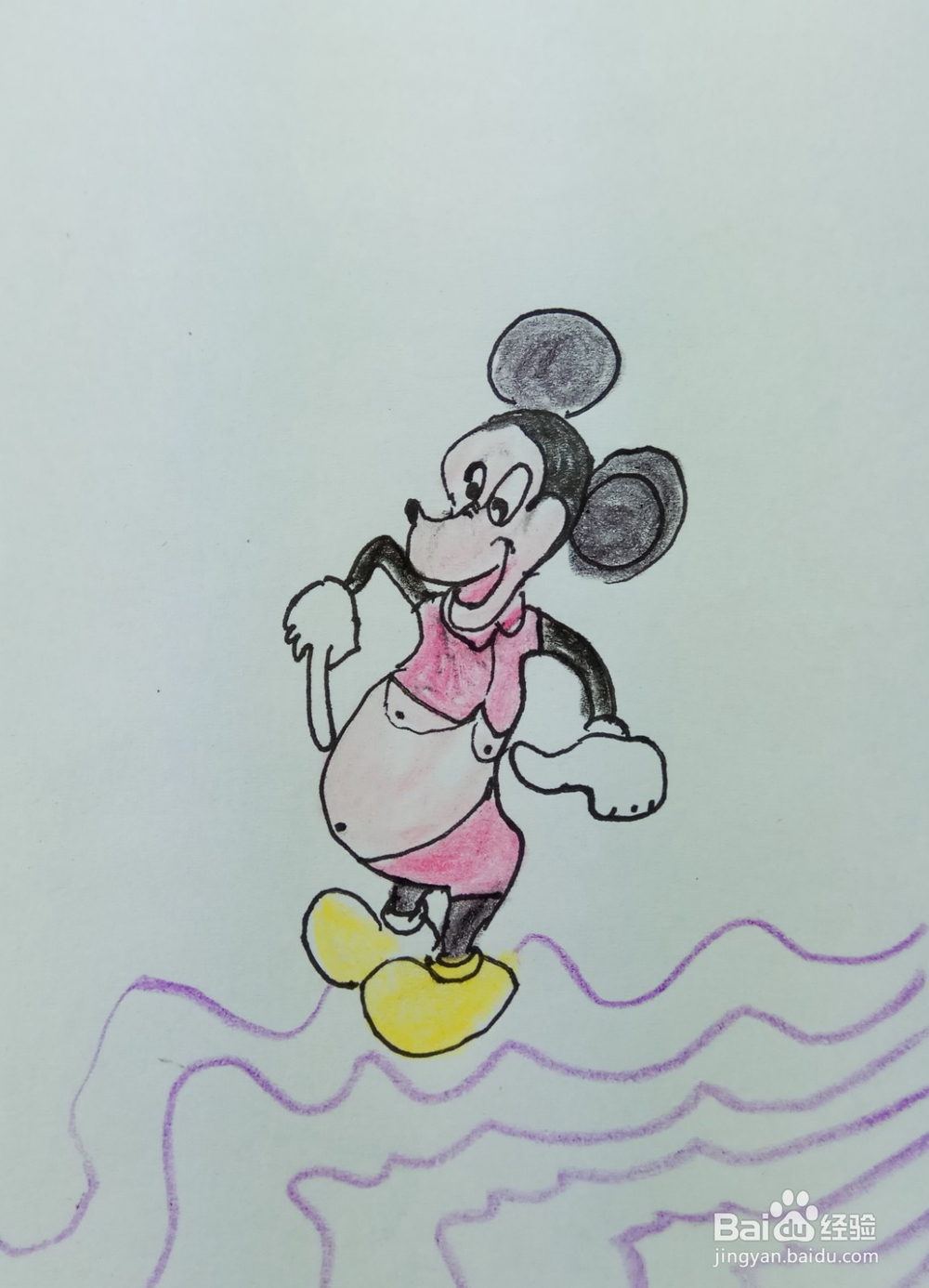 怎样画简笔画大肚皮的米老鼠?