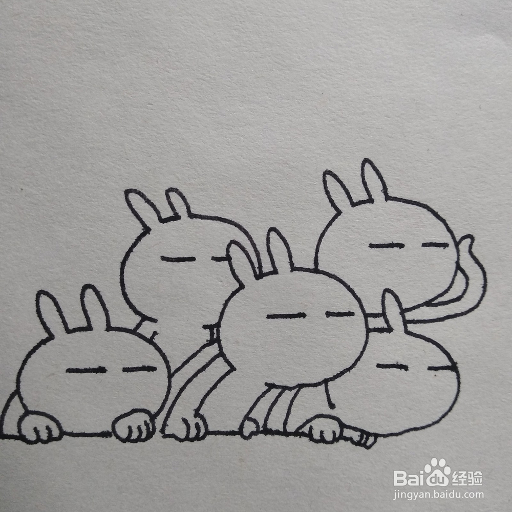 怎么画很火的表情包兔斯基合影卡通简笔画？