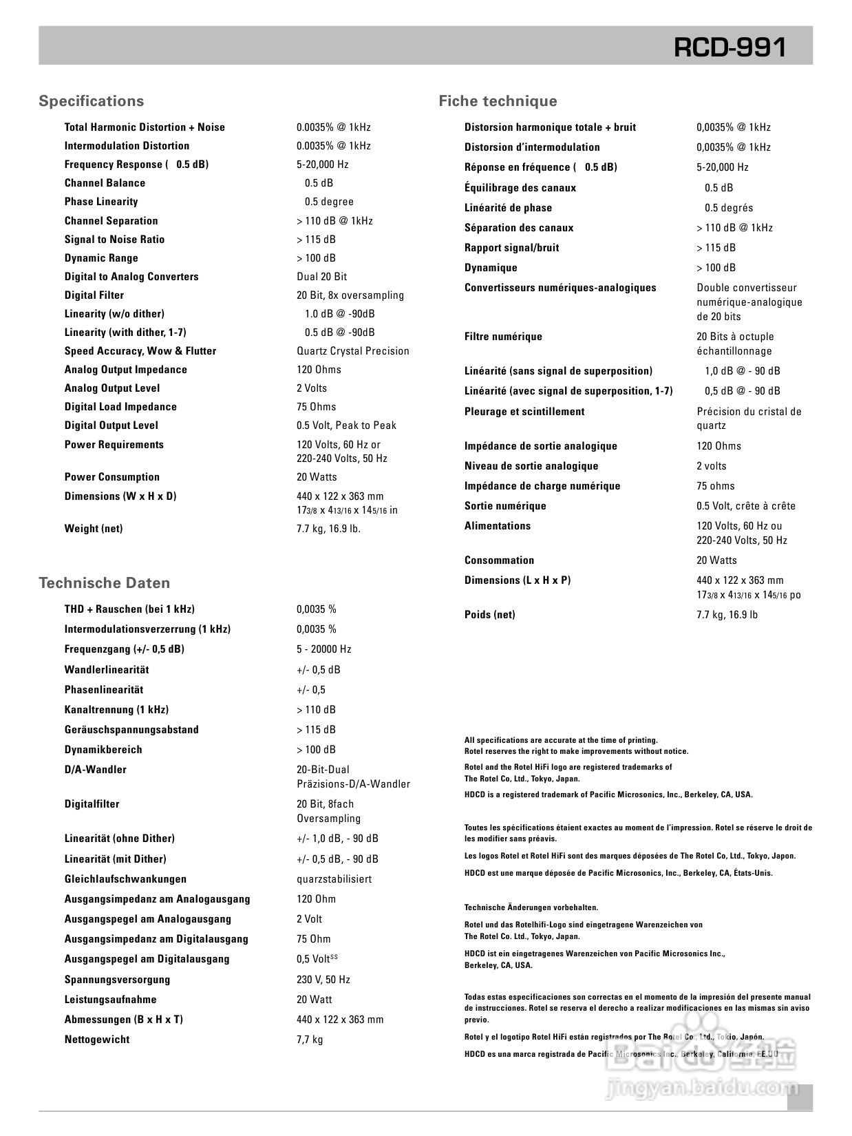 ROTEL RCD-991发烧CD机说明书:[2]