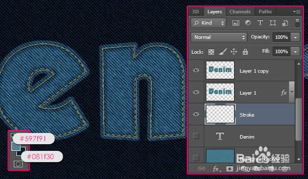 如何在Photoshop中制作缝合牛仔布文字效果