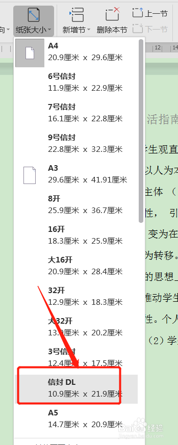 WPS2019文档如何将页面设置为信封格式？
