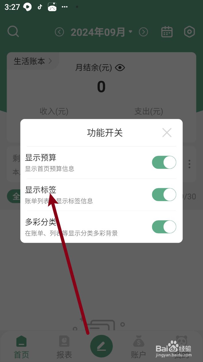 熊猫记账软件如何打开显示标签