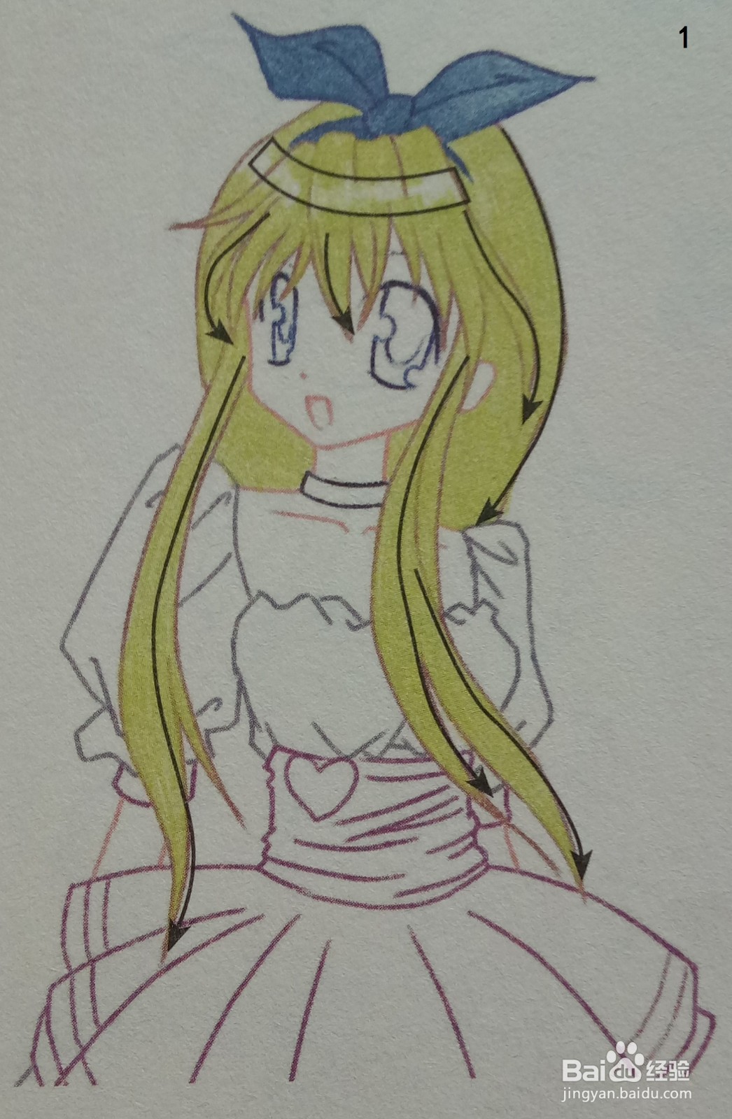 色铅笔：绘制站立的啦啦队员的头发