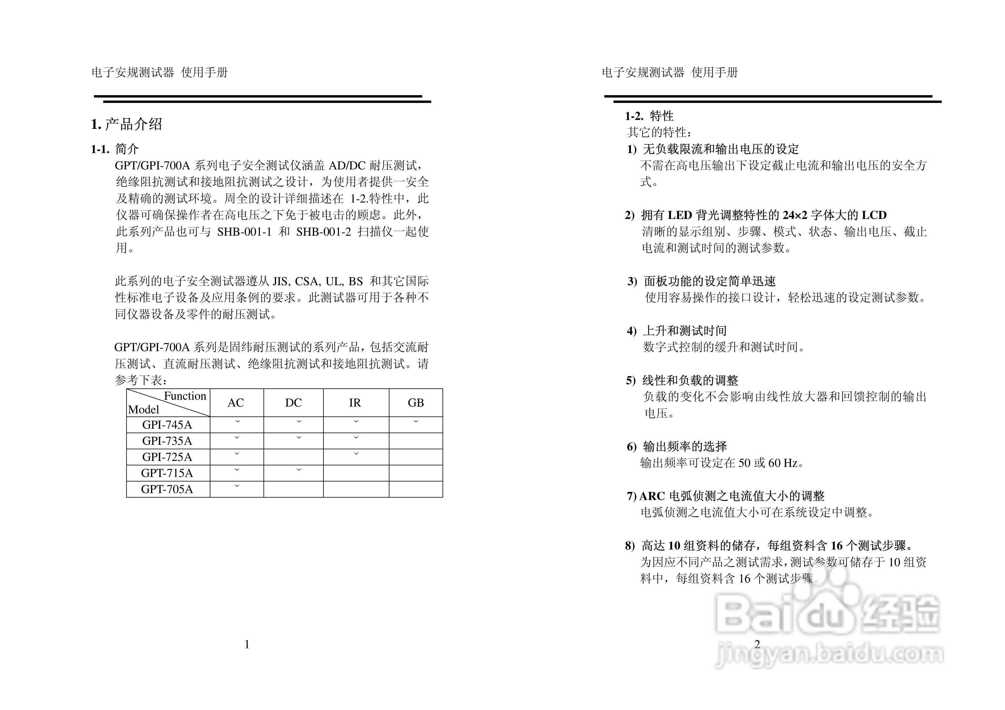 固纬GPT-715A电子安规测试仪使用说明书:[1]