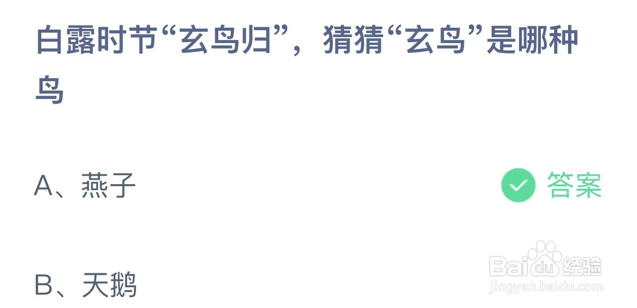 白露时节玄鸟归猜猜玄鸟是哪种鸟?蚂蚁庄园答案